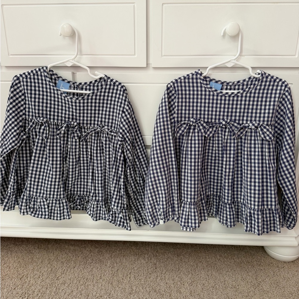 Bella Bliss blue white gingham long sleeve swing top shirt sister set twins